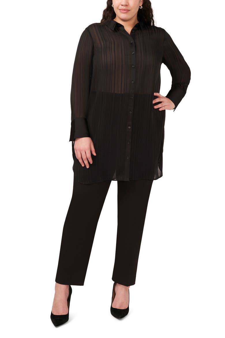 Stripe Button-Up Tunic Top, Alternate, color, RICH BLACK