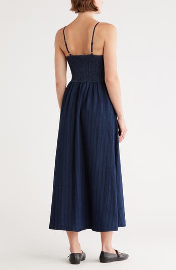 Tie Strap Denim Fit & Flare Midi Dress