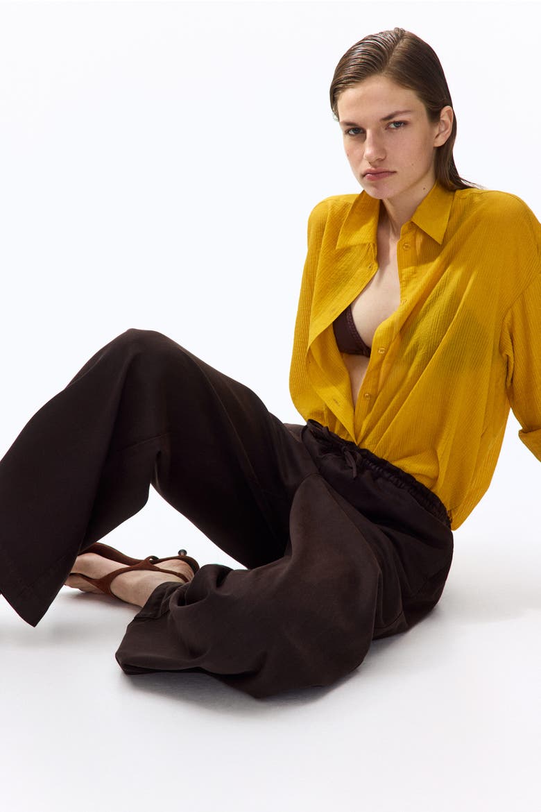 Tie-belt Wide Paper Bag Trousers, Alternate, color, Dark brown