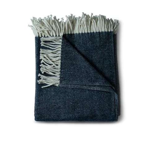Evangeline 100% Cotton Herringbone Throws In Blue