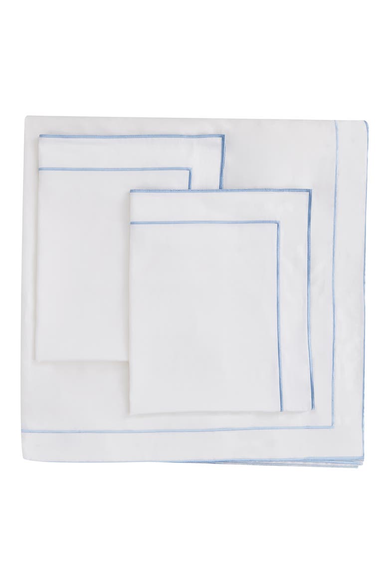 Framed Embroidered Duvet & Sham Set, Main, color, WHITE/ BLUE