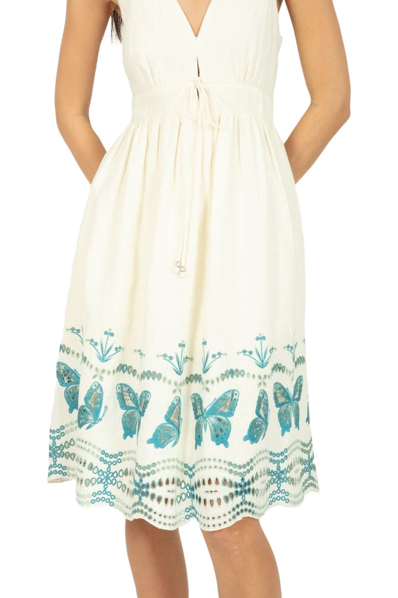 Verona Dress, Alternate, color, CRÈME & MULTI BLUE EMBROIDERY