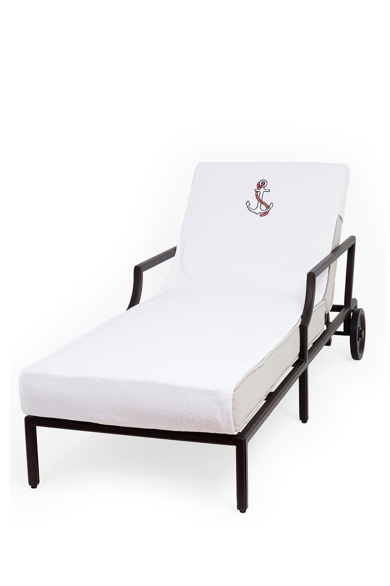 100% Turkish Cotton Anchor Embroidered Standard Size Chaise Lounge Cover - White, Alternate, color, WHITE