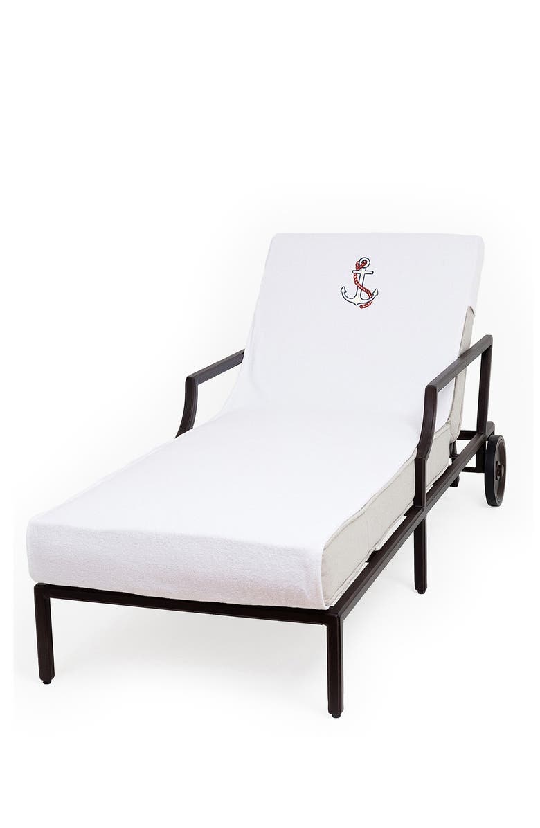 Linum Home Textiles 100% Turkish Cotton Anchor Embroidered Standard Size Chaise Lounge Cover - White, Alternate, color, White
