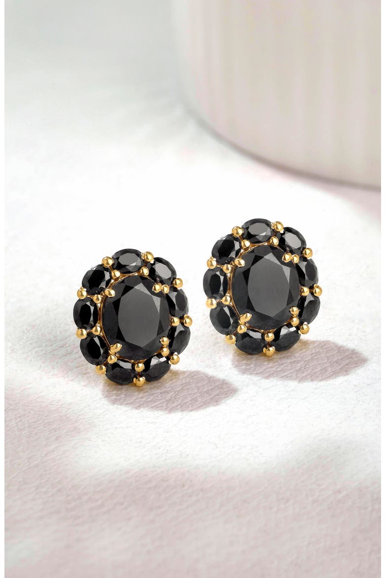 Black Onyx Gold Plated Stud Earrings, Alternate, color, BLACK