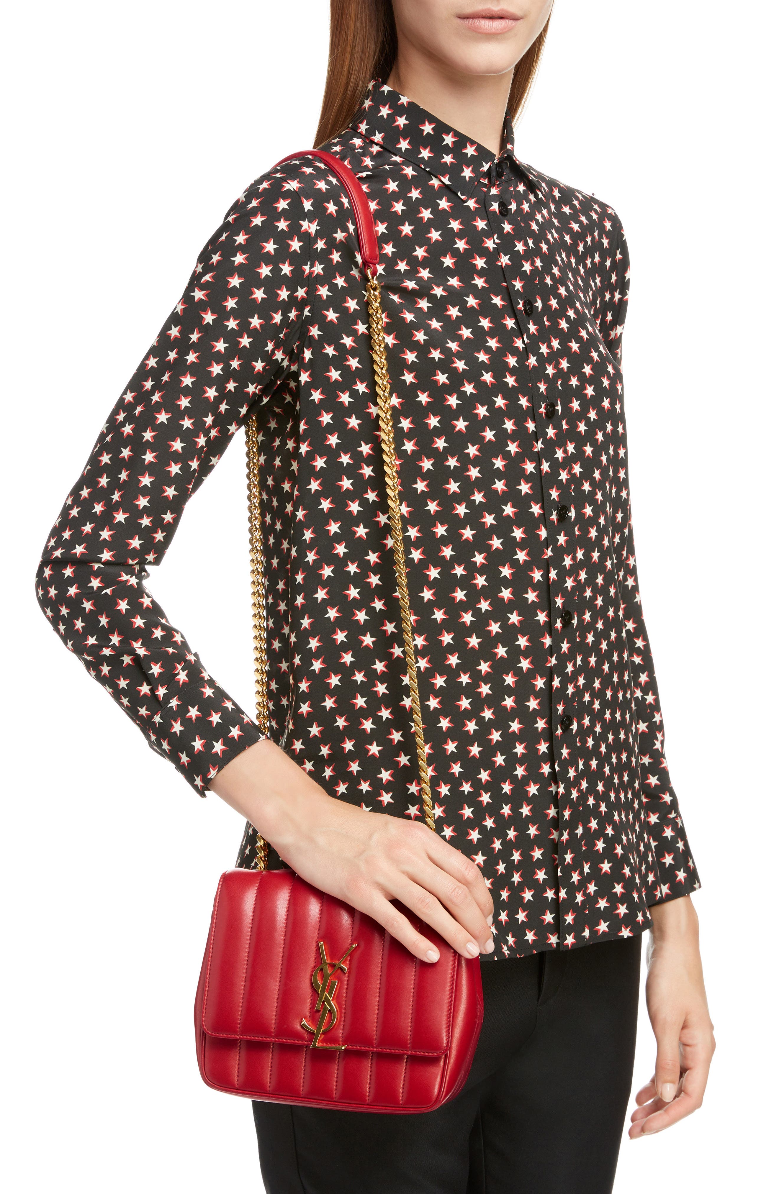 Saint Laurent Small Vicky Quilted Lambskin Leather Crossbody Bag, Alternate, color, 