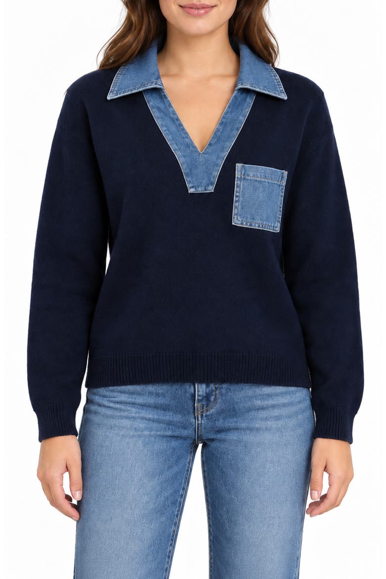 Denim Trim Popover Top, Main, color, NANETTE NAVY/ DENIM