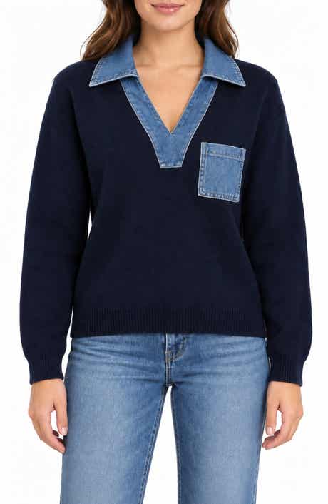 Denim Trim Popover Top