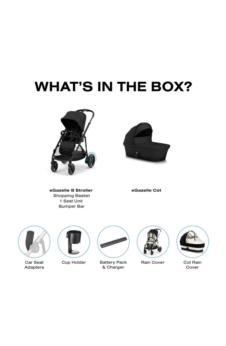 CYBEX eGazelle S Strolle & eGazelle Cot Travel System, Alternate, color, Moon Black