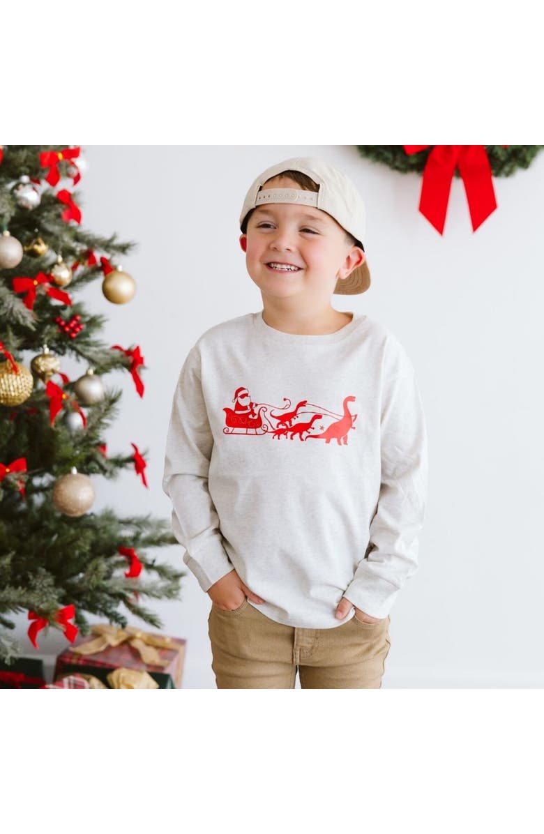 Sweet Wink Dino Christmas Long Sleeve Shirt, Alternate, color, Natural Heather