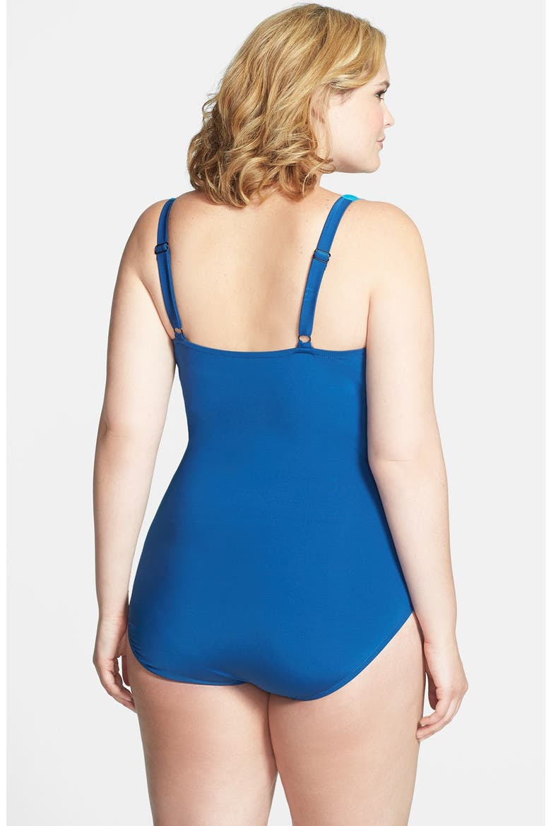 Badgley Mischka Ombré Shirred Maillot Swimsuit, Alternate, color, BLUE GROUP