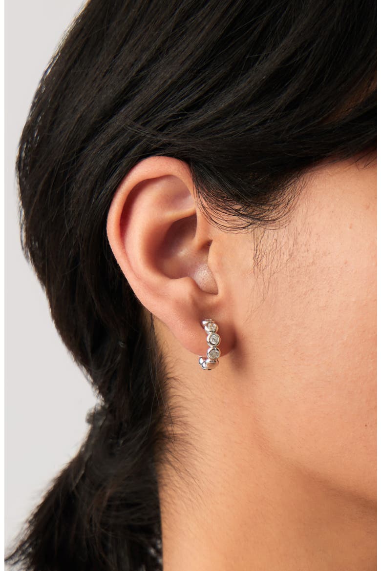 Tennis Cubic Zirconia Huggie Hoop Earrings, Alternate, color, SILVER