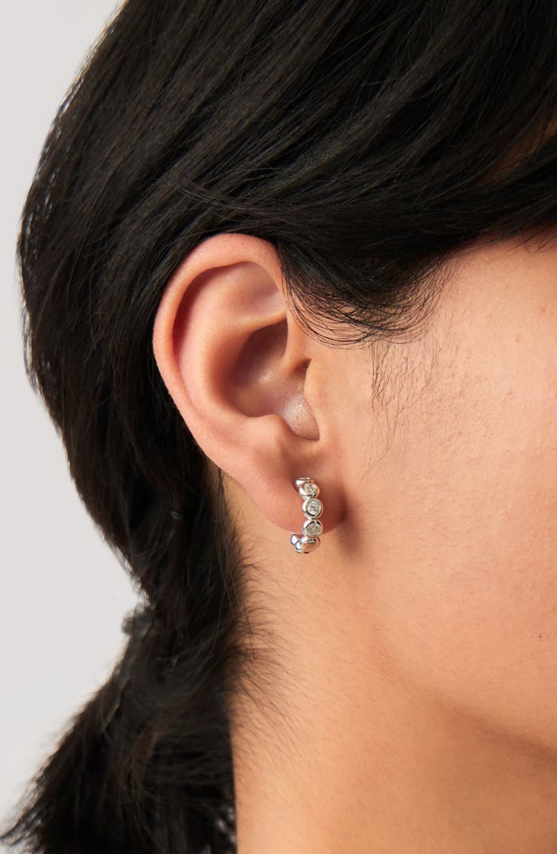 Missoma Tennis Cubic Zirconia Huggie Hoop Earrings, Alternate, color, Silver