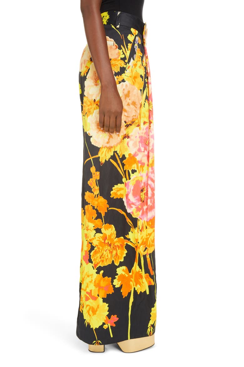 Podium Floral Wide Leg Trousers, Alternate, color, BLACK