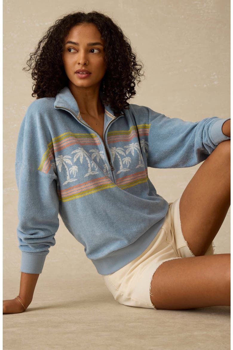 Cabana Terry Cloth Quarter Zip Pullover, Alternate, color, PALM RAINBOW BEACH