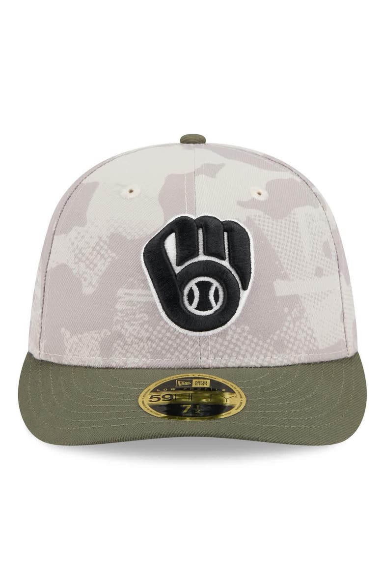 New Era Men's New Era Light Beige/Olive Milwaukee Brewers 2025 Armed Forces Day Low Profile 59FIFTY Fitted Hat, Alternate, color, Light Beige