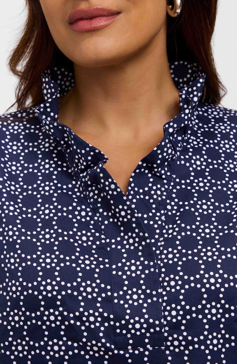 Foxcroft Tammy Cotton Ruffle Collar Top, Alternate, color, Navy Blue/ White