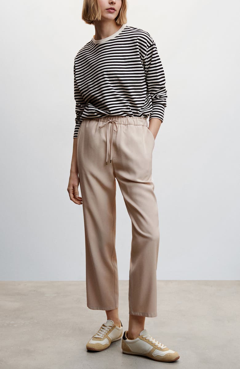 MANGO Drawstring Waist Flowy Pants, Alternate, color, Light Beige