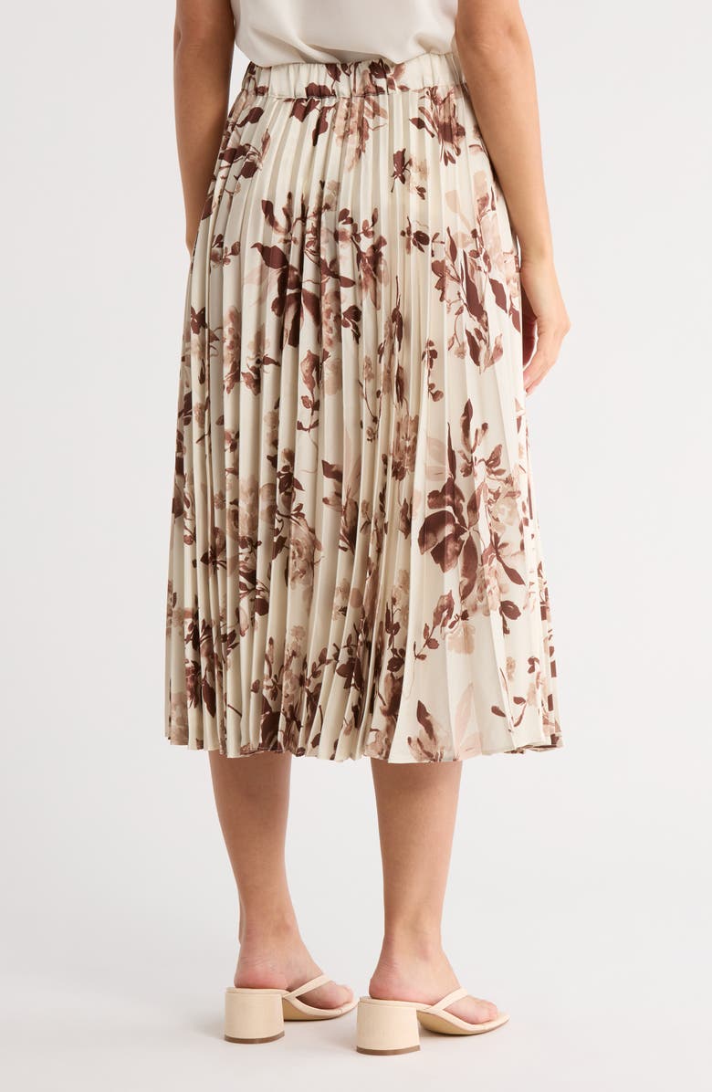 T Tahari Knife Pleated Pull-On Midi Skirt, Alternate, color, Ivory/ Brown Print