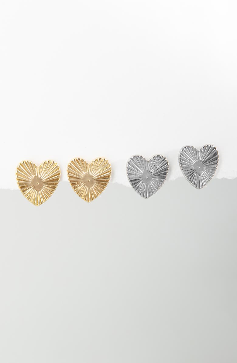 MARLYN SCHIFF Oversize Etched Heart Stud Earrings, Alternate, color, Silver