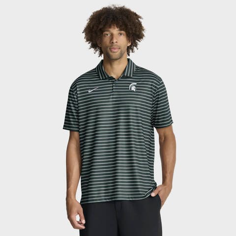 Men's Nike Green Michigan State Spartans 2025 Coaches Premium Tour Stripe Dri-FIT Polo