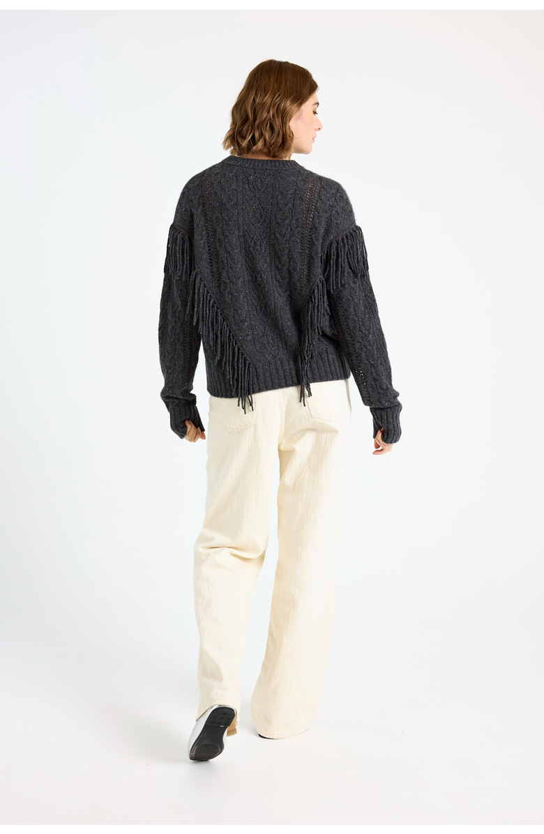 Brodie Pure Cashmere Cable Fringed 100% Cashmere Sweater, Alternate, color, Shale