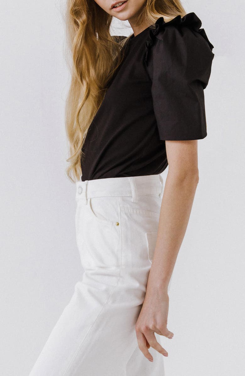 English Factory Mini Ruffle Puff Sleeve T-Shirt, Alternate, color, 