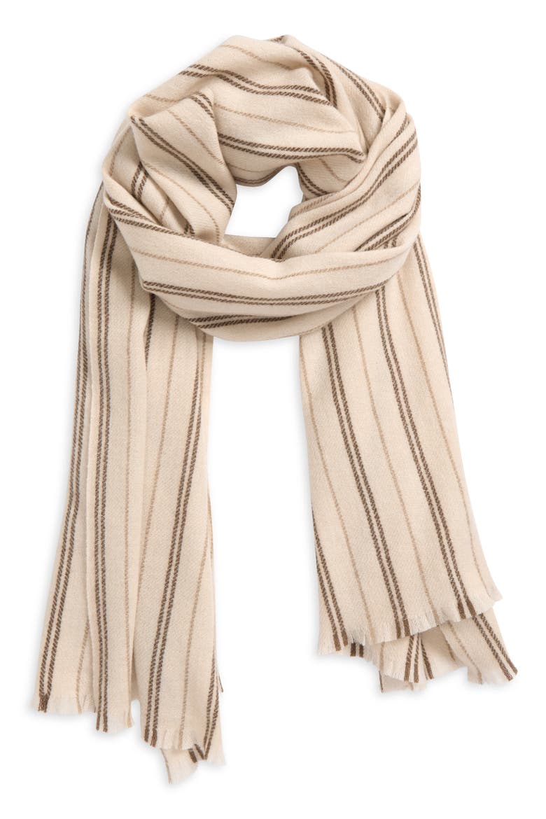 Messa Stripe Cashmere Fringe Scarf, Main, color, CREAM
