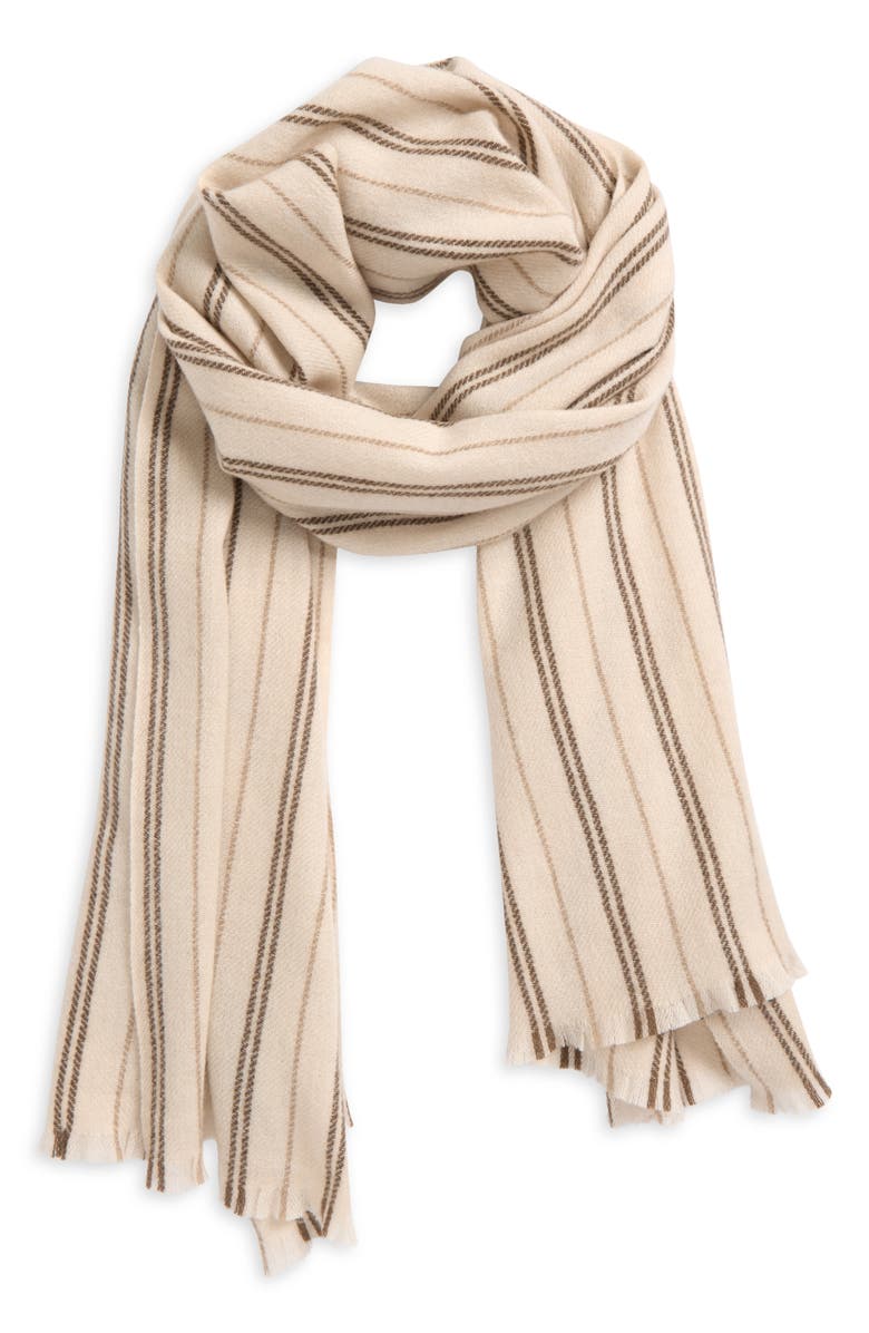 Vince Messa Stripe Cashmere Fringe Scarf, Main, color, Cream