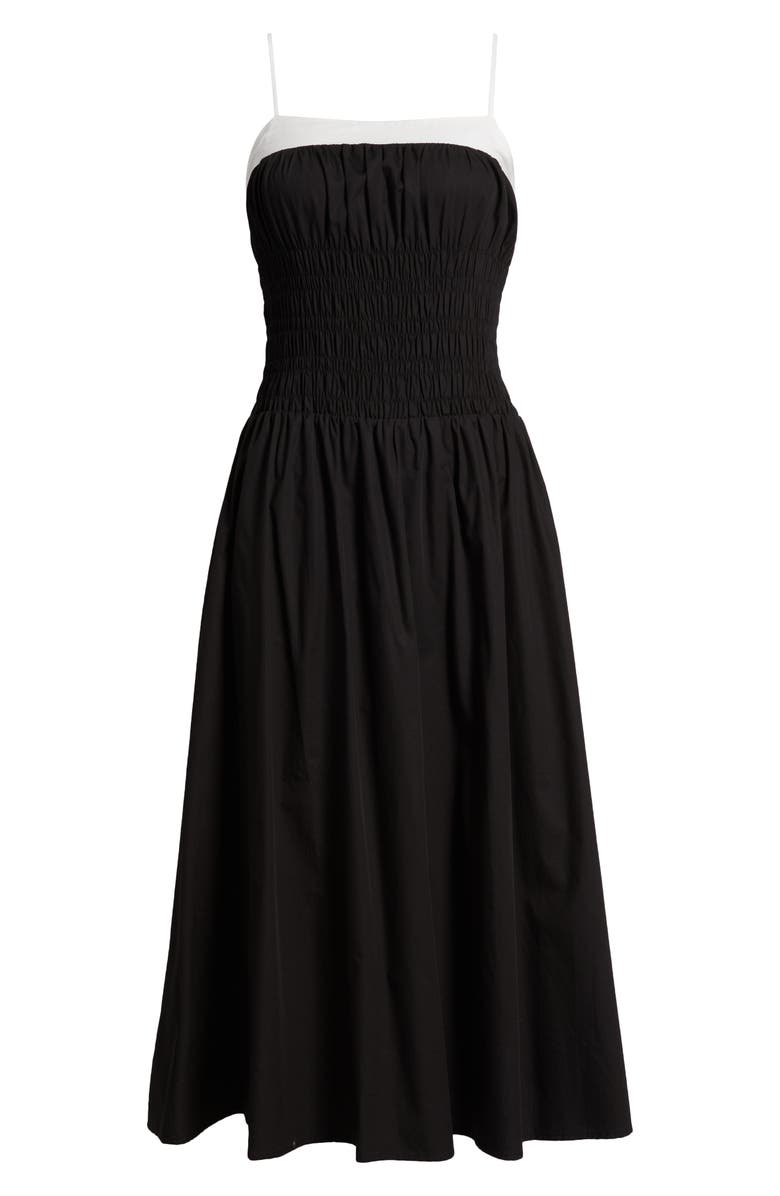 MOON RIVER Smocked Cotton Poplin Midi Sundress, Alternate, color, Black