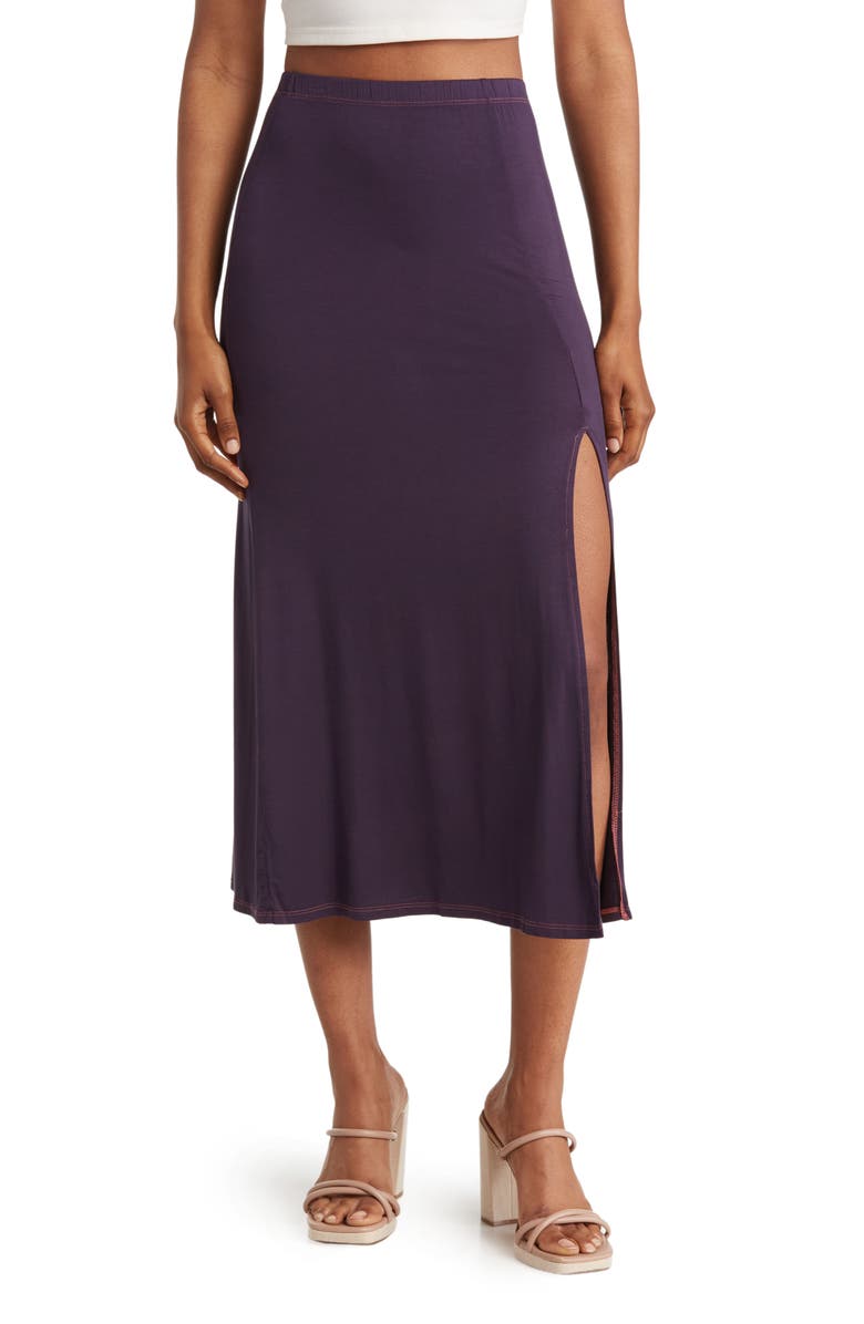 GO COUTURE Side Slit Maxi Skirt, Main, color, Navy