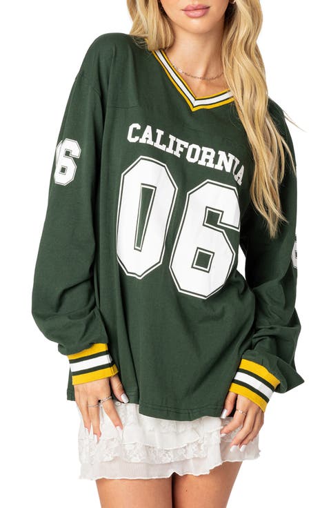 Cali 06 Oversize Long Sleeve Cotton Graphic Football T-Shirt