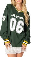 EDIKTED Cali 06 Oversize Long Sleeve Cotton Graphic Football T-Shirt