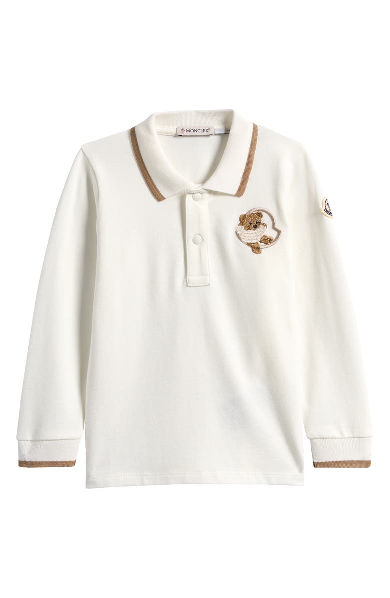 Moncler Kids' Bear Logo Embroidered Polo, Main, color, White