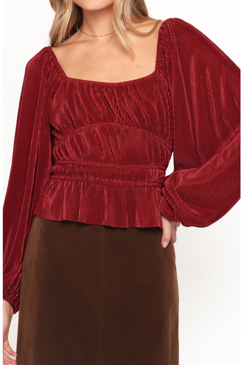 Ceppia Plissé Long Sleeve Top, Alternate, color, BURGUNDY