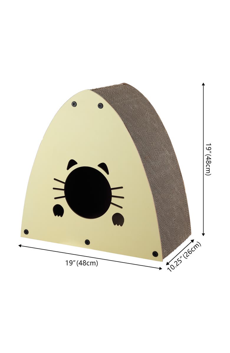 The Licker Store Koko 19" Modern Cardboard Triangle Cat Cave Scratcher with Catnip, Alternate, color, Almond