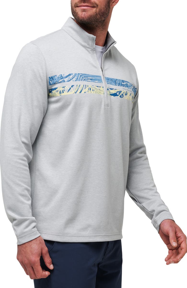 TravisMathew Upgraded Chest Stripe Half Zip Pullover, Alternate, color, Heather Light Grey