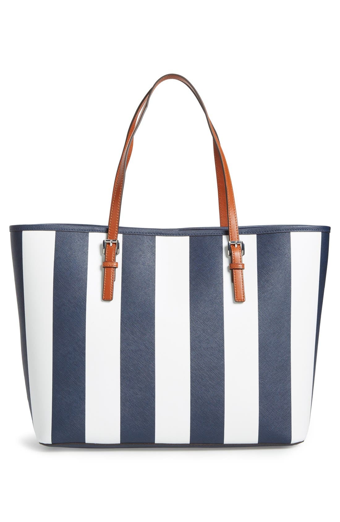 MICHAEL Michael Kors 'Medium Jet Set - Stripe' Leather Travel Tote, Alternate, color, 