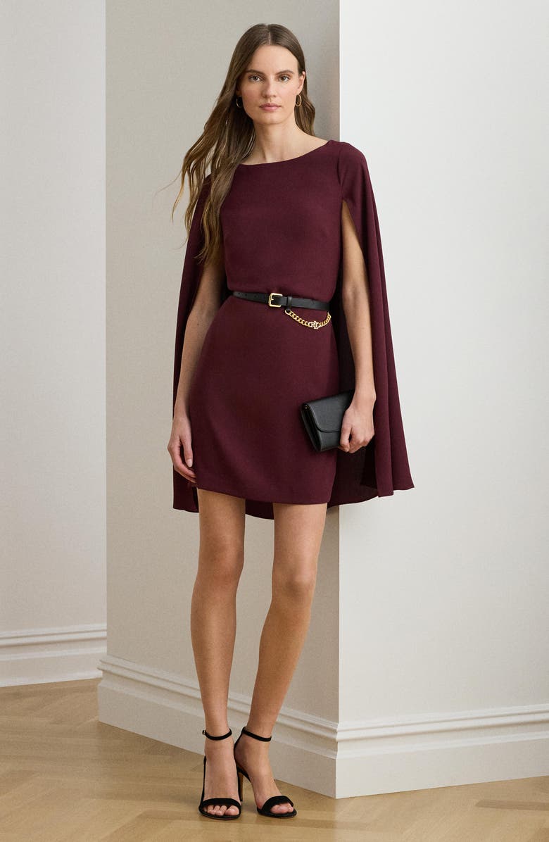 Lauren Ralph Lauren Capelet Georgette Cocktail Dress, Alternate, color, Dark Garnet