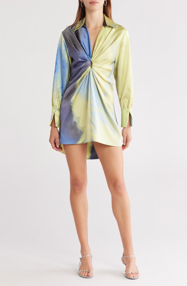 Simkhai Roma Long Sleeve Draped Minidress, Main, color, Marina Blue Print