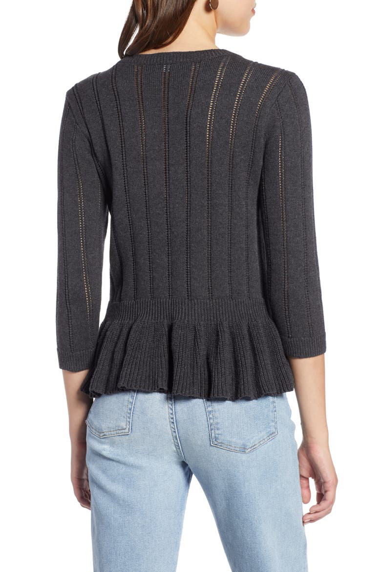 Cotton Pointelle Peplum Sweater, Alternate, color, CHARCOAL