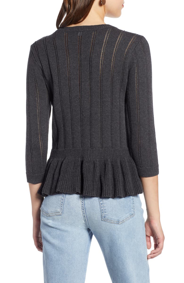 Halogen<sup>®</sup> Cotton Pointelle Peplum Sweater, Alternate, color, 