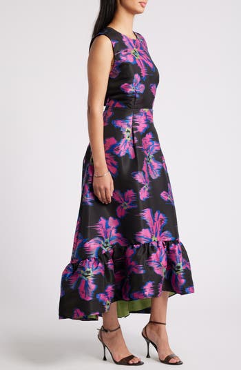 ワンピース Floral Cut Jacquard Sleeves A-Line Dress Floral Cut Jacquard Sleeves A-Line Dress