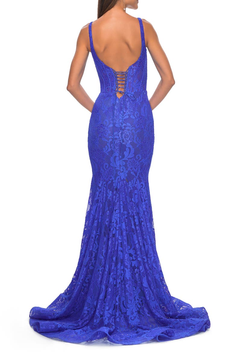 Mermaid Stretch Lace Gown with Corset Top, Alternate, color, Royal Blue