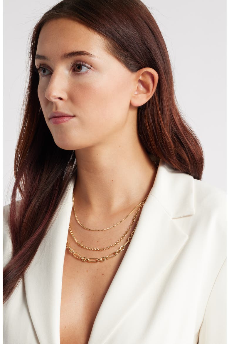 Set of 2 Layered Chain Necklaces, Alternate, color, GOLD