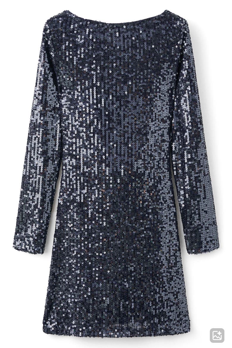 Sequin Cowl Back Long Sleeve Dress, Alternate, color, NAVY