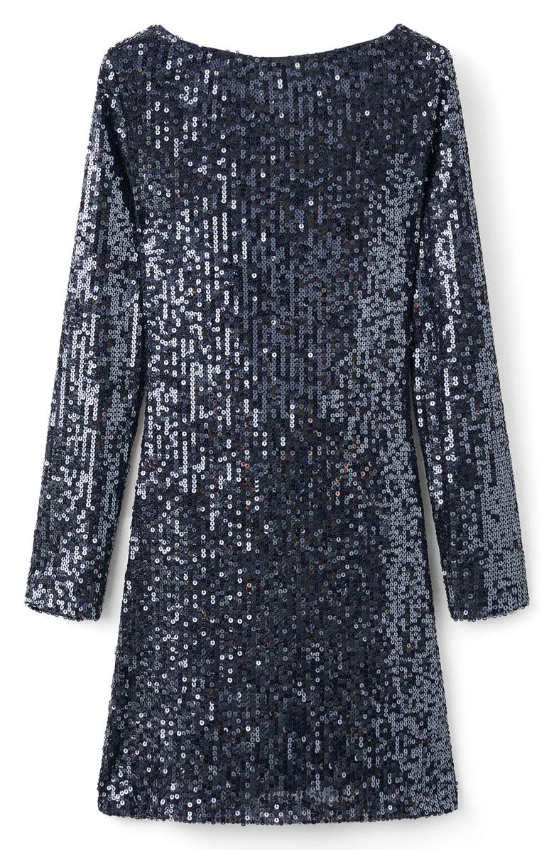 MANGO TEEN Sequin Cowl Back Long Sleeve Dress, Alternate, color, Navy