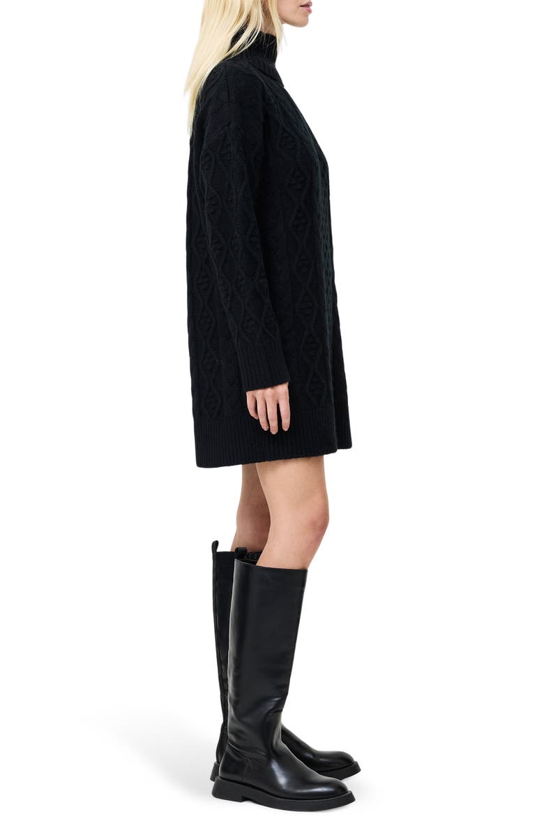 French Connection Makira Long Sleeve Cable Stitch Sweater Dress, Alternate, color, Black