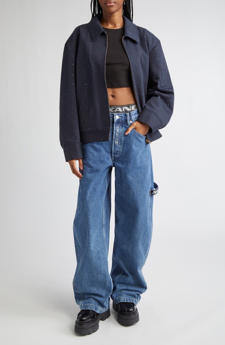Alexander Wang Hotfix Crystal Boxy Workwear Jacket, Alternate, color, Navy