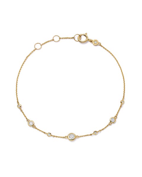 Solid Gold Atomic Lab Grown Diamond Station Bracelet